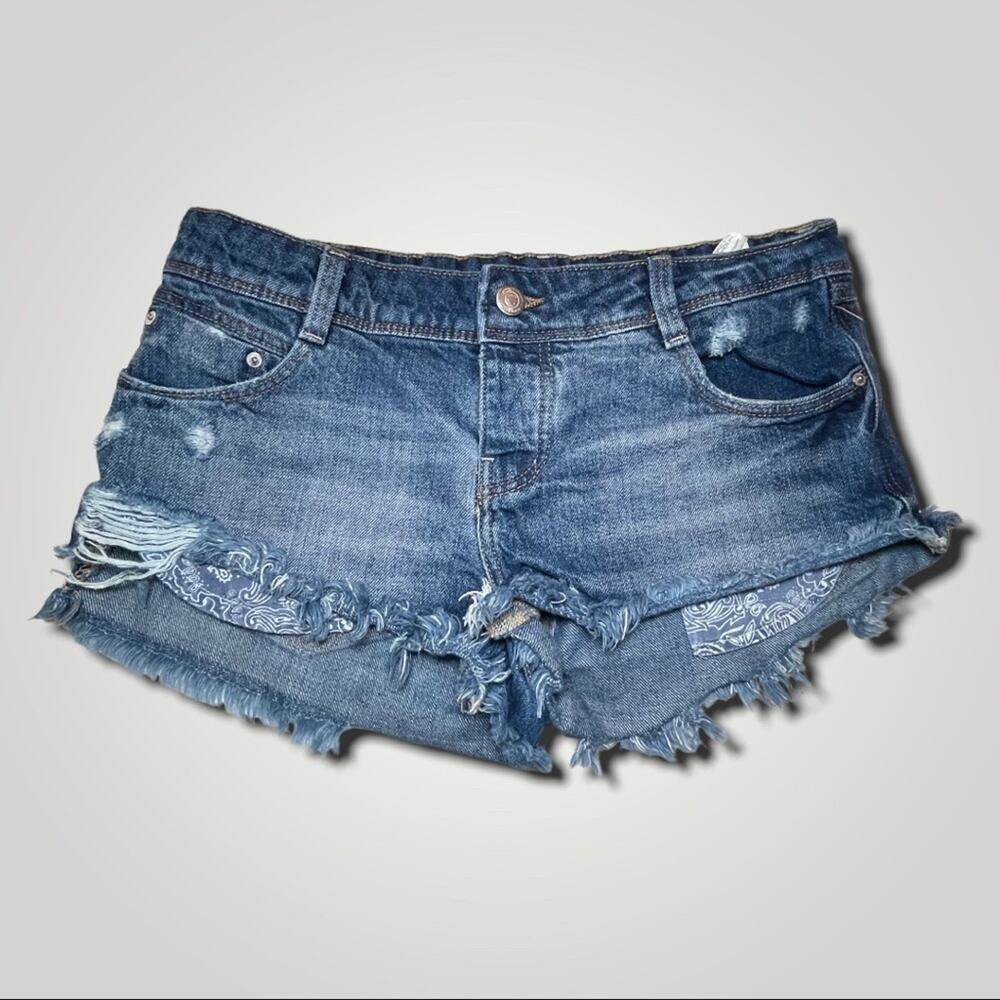 ZARA Y2K COTTON TRAFALUC LOW RISE FESTIVAL BUTTON FLY SHORT JORTS CUTOFF 4 SMALL